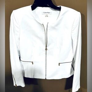 Calvin Klein white jacket with gold zippers size 8